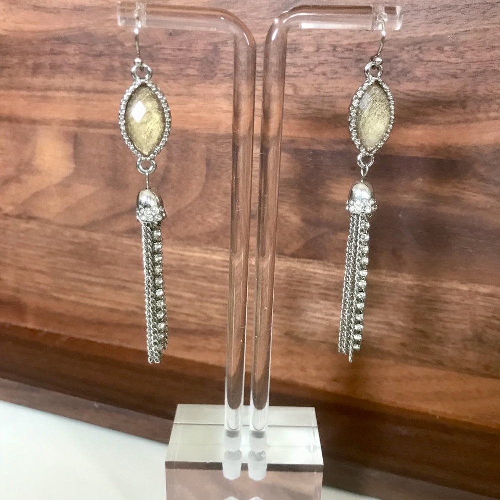 Silver Tassel CZ Drop Earrings with Champagne Stone